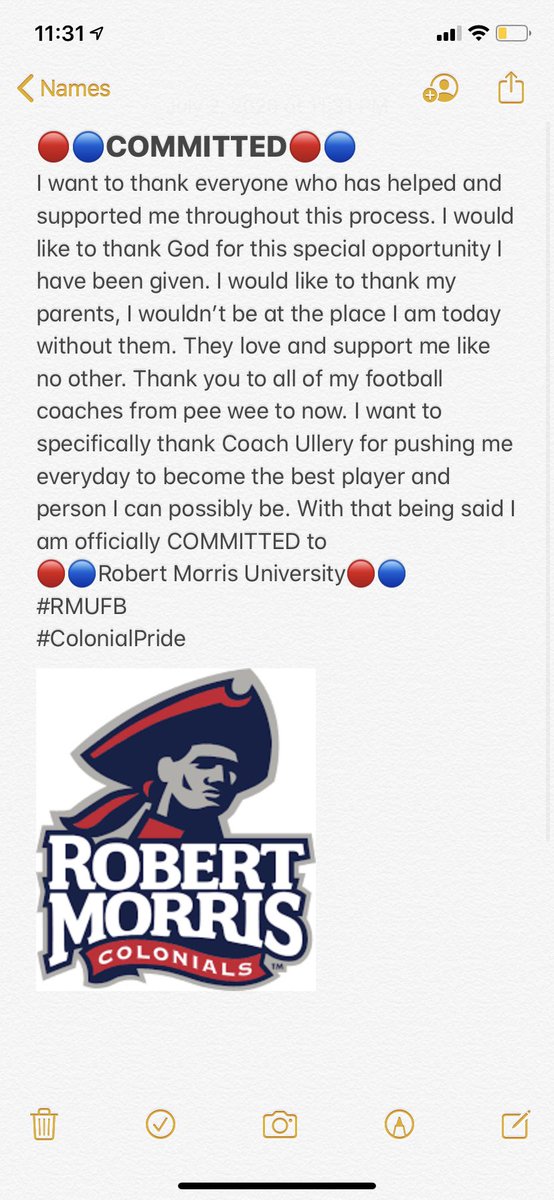 📍Committed📍Go Colonials!! <a href="/RMUFootball/">RMU Football</a> <a href="/RMUAthletics/">RMU Athletics</a> <a href="/Coach_Wilhite/">Ryan Wilhite</a>