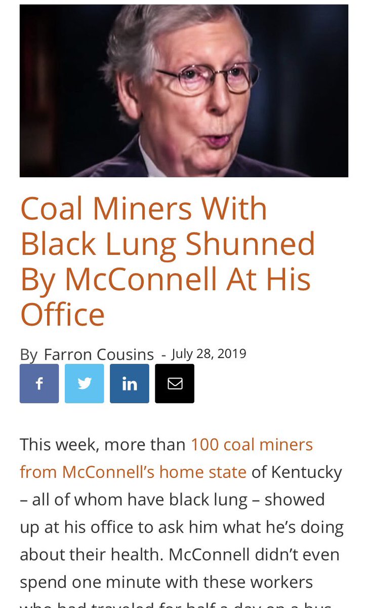 @AmyMcGrathKY And don’t forget the #CoalMiners ... #miners traveled hours to meet with him about #BlackLungDisease ... he didn’t give them ONE MINUTE

#MoscowMitch #McConnell only cares about money & power 
#DitchMitch