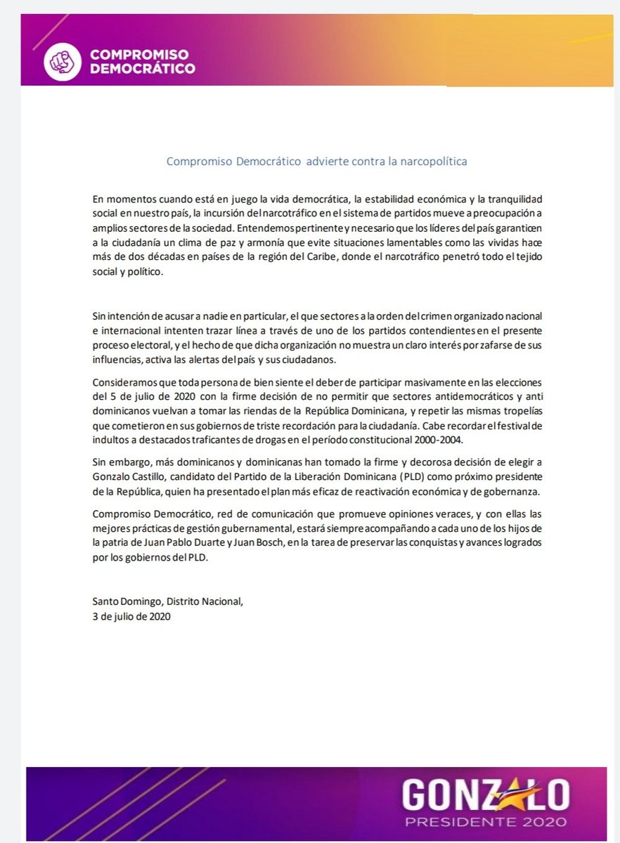 CompromisoDemo1's tweet photo. Compromiso Democrático advierte contra la narcopolítica...
#PRMCaposDeCorbata
#Vota1VotaGonzalo
#prmnarcopartido
#prmcunadenarcos
#Vota1
#Vota1VotaGonzalo
#noalnarcocambio https://t.co/M7ShaoeTz6