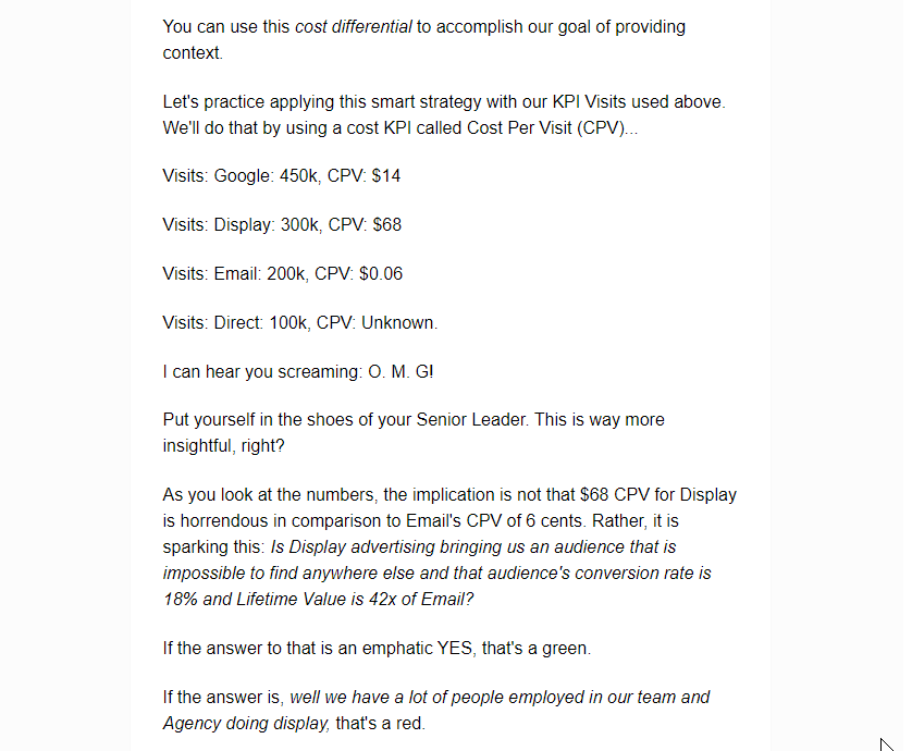avinash's tweet photo. My latest newsletter shares 7 strategies to add context to reports:

TMAI #157: Well done! Compared to what?

1 Use Pre-Set Targets
2 Use Industry Benchmarks
3 Use Averages
4 Use Like-Type Time Periods
5 Use Segments
6 Use Costs
7 Use a BFF Metrics

Read: https://t.co/ZeNCpG6P0w https://t.co/WTknkcJdaF