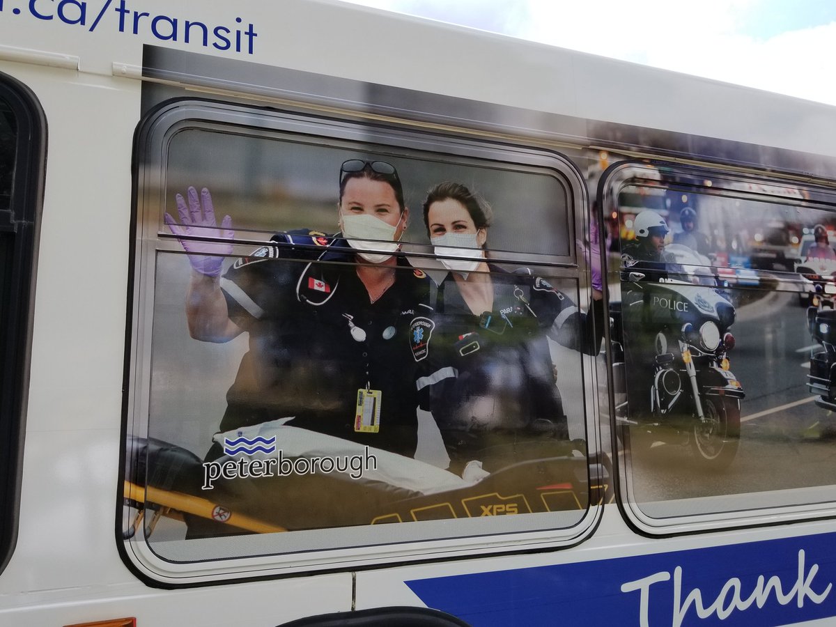 PtboParamedics's tweet photo. New city bus unveiled today with images of our Paramedics Melissa and Sarah to thank Frontline workers. @PtboCounty @cupe4911 https://t.co/sO3KaK2cOM
