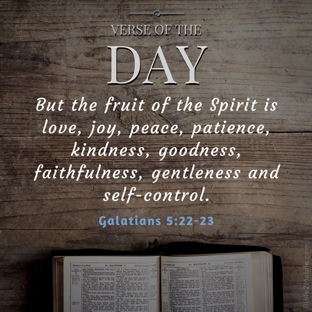 bible2mobile's tweet photo. But the fruit of the Spirit is love, joy, peace, patience, kindness, goodness, faithfulness, gentleness and self-control. Galatians 5:22-23 https://t.co/WZLusSGuH5 https://t.co/L0tiT3yfrx