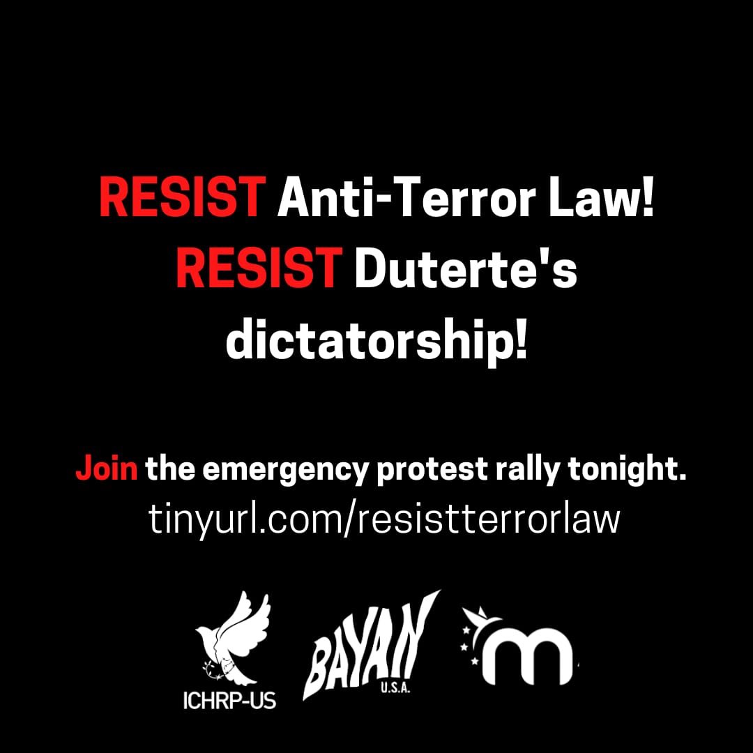FoodJusticeJon's tweet photo. This morning I woke up and learned that Duterte has signed the Anti-Terror Bill into law. My spirit is heavy with grief but I know that now is the time to use our collective power and FIGHT for what is right. Come this evening as I join @NYCHRP and @ichrpus for an emergency rally https://t.co/inw9hgkV6q
