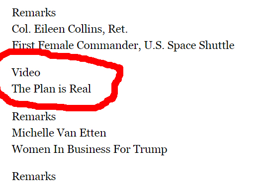  Did you know? Baio, Sabato Jr. and Flynn all gave remarks on the first day of the 2016 Republican Convention? AND, on the third day of the convention, a video The Plan Is Real was on the schedule?  #TrustThePlan  #QSource:  https://www.politico.com/story/2016/07/rnc-2016-schedule-of-events-and-speakers-225704