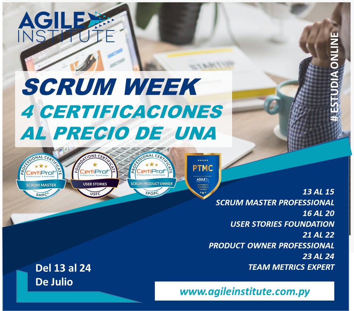 5DiasPy's tweet photo. 𝗘𝗠𝗣𝗥𝗘𝗦𝗔𝗦 |

@AgileParaguay  ofrece 4 entrenamientos al precio de 1.

💡Consultas a: info@agileinstitute.com.py o al ☎️+595 986762830 

#scrumweek #agilidad https://t.co/PdVmrN5pLz