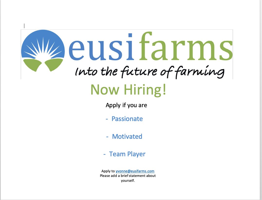 tobyburgin's tweet photo. Apply to: yvonne@eusifarms.com https://t.co/xBLlnGXHhS