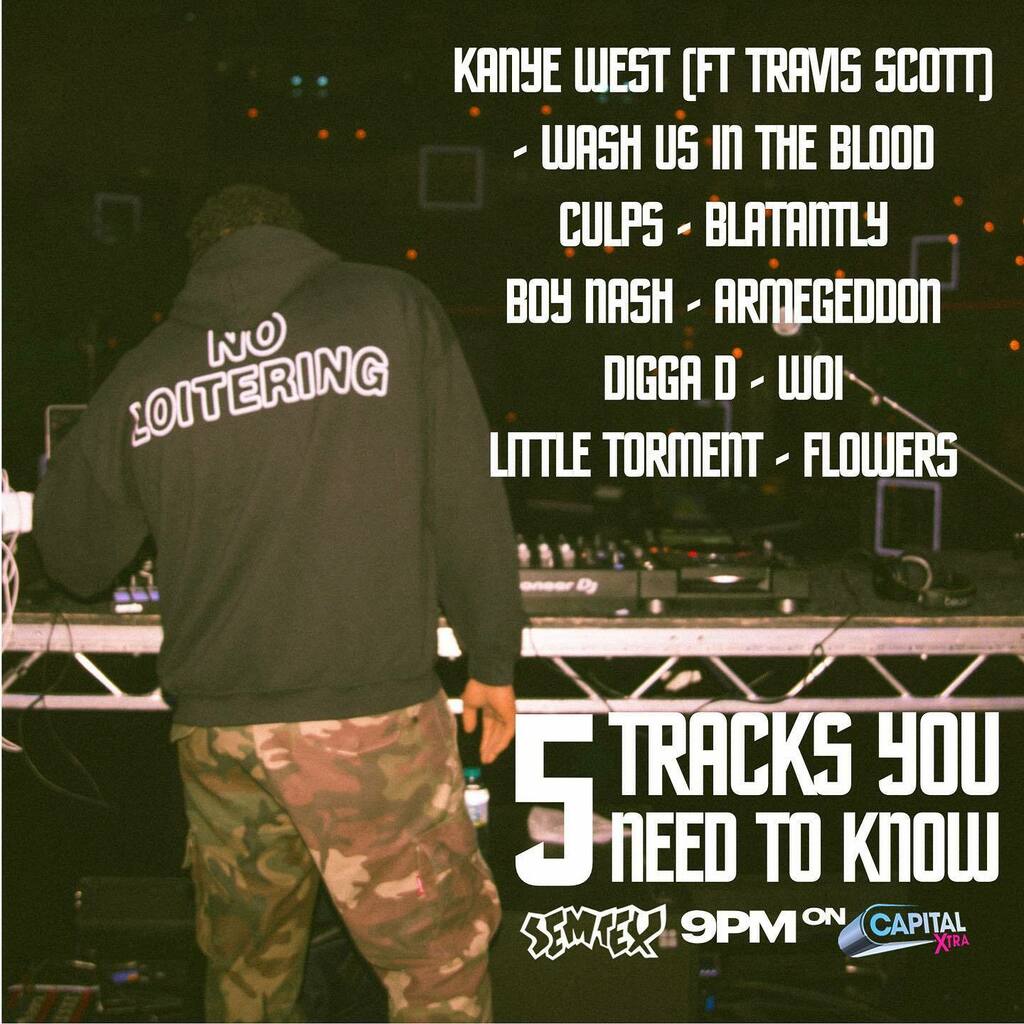 DJSemtex's tweet photo. 5 tracks you need to know💥
#KanyeWest is back!!! #Culps blantantly has a new banger #BoyNash comes through with more lyrical wizardry #Digga D has another anthem with ‘Woi’, and #LittleTorment has one of the best tracks out right now. https://t.co/DIH7frUTwt https://t.co/JLor33oKFy