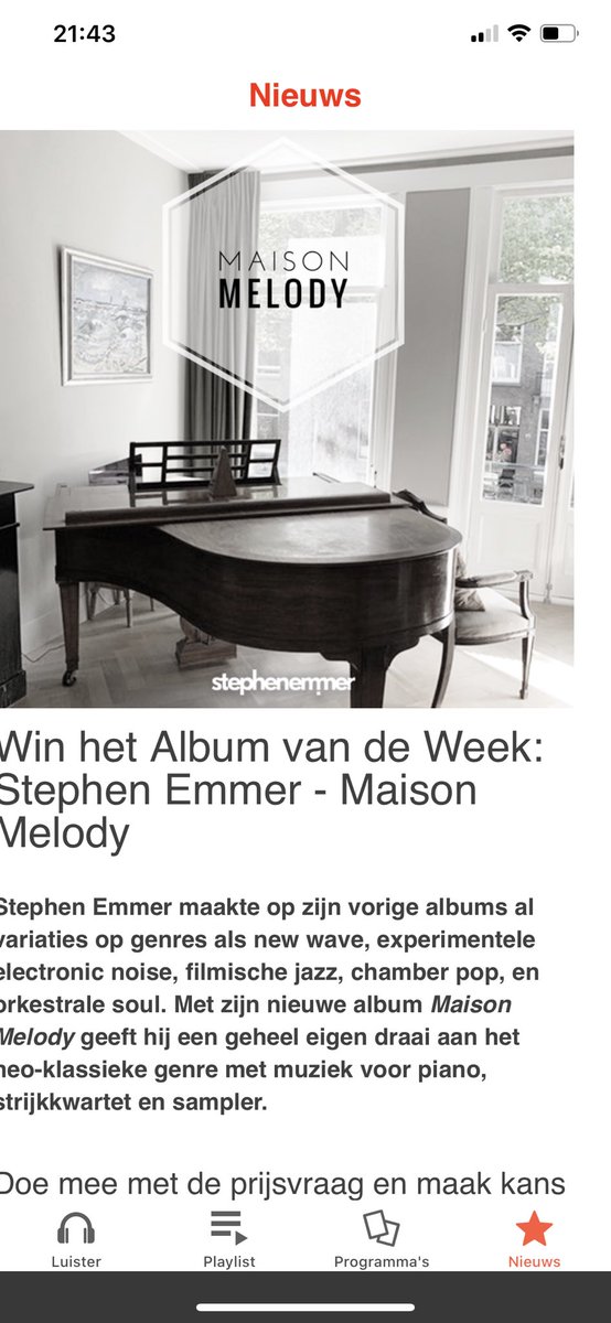 win a limited edition free cd copy of Maison Melody at ClassicNL radio, where it is now Album of the Week 🎼.      

#XXMM #createathome #maisonmelody #stephenemmer #newmusic #classicnl