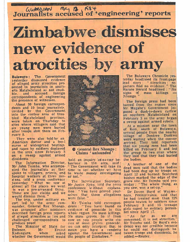 zenzele's tweet photo. General Solomon Mujuru was one of the people who  denied that  the 5th brigade was killing people in Matebeleland . ( Guardian May 12 1984. #Asakhe https://t.co/go3NFCvgU9