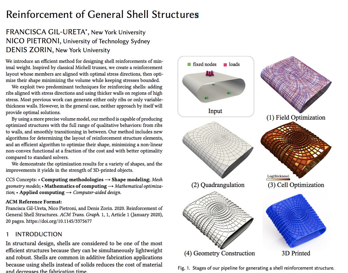 Francisca Gil-Ureta presented a preview of "Reinforcement of General Shell Structures" at our  @FieldsInstitute Workshop a few years back. Now, the paper's out and will be presented at SIGGRAPH 2020.