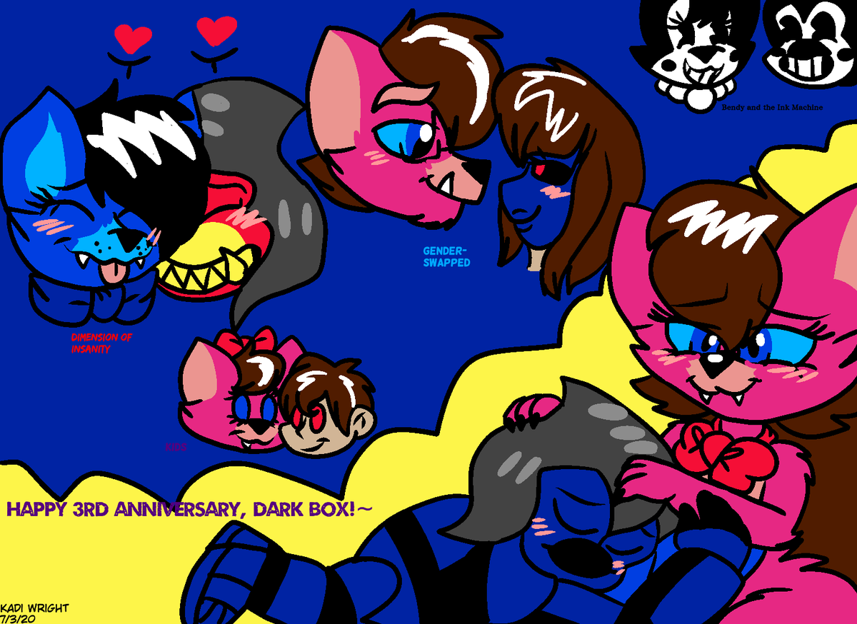 KadiWright3's tweet photo. I finished my gift for my sweetheart, Dark Box because today marks our 3rd anniversary on the day we got together X//3
Happy Anniversary Dark Box, I love you! X3 #HappyAnniversary #digitalart #darkbox #kadiwright #love #romance #gift https://t.co/uIHywcycZq