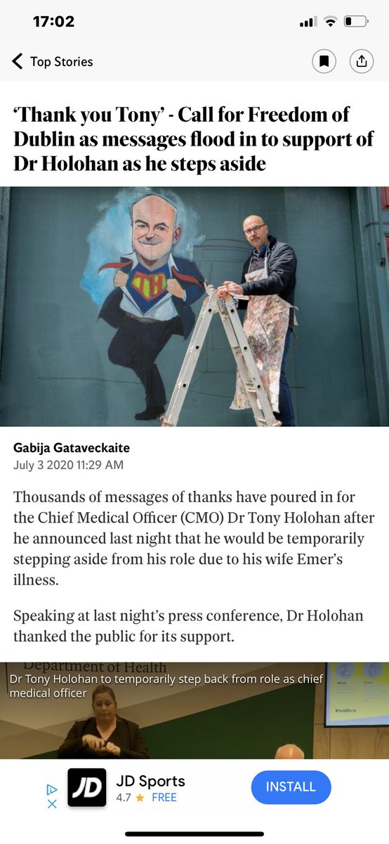 nialloloughlin's tweet photo. In the papers again today, I’m sure everyone is sick of seeing my baldy head at this stage 🤓however I feel privileged to be in any way associated with Dr Tony Holohan. @Independent_ie @CMOIreland #IrishNews #ThankYouTony #TonyHolohan #Devitts https://t.co/xxIyAPp3Sh