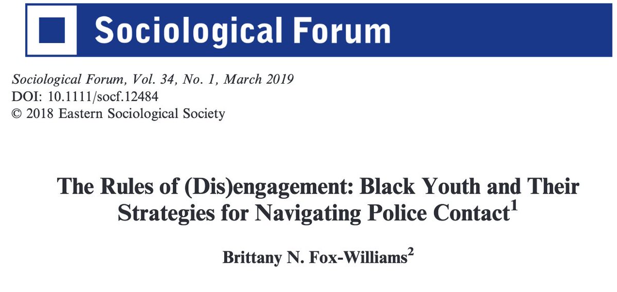 420/ "Asserting one's rights and symbolic resistance were uncommon strategies for both [Black] male and female respondents. This finding is expected given what we know about 'the talk'—a set of instructions traditionally passed down from black parent to child." ( @bfoxwilliams)
