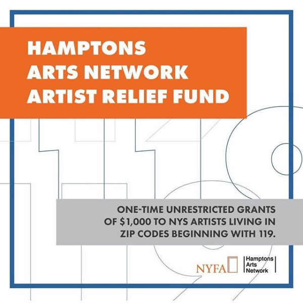 As part of the #HamptonsArtsNetwork, we’re proud to launch a new fund awarding $1,000 grants to visual artists, performers, filmmakers, writers, dancers, musicians, &amp; teaching artists impacted by the COVID-19 crisis. Learn more &amp; apply <a href="/nyfacurrent/">NYFA</a>: nyfa.org/Content/Show/H…
