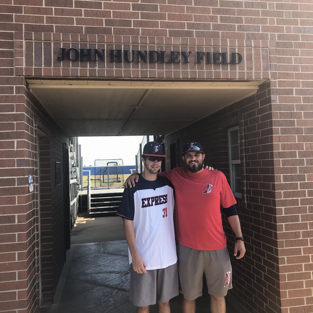 shund's tweet photo. Thanks @RolandBaza @Antlerbaseball Coach Bax @AREXPRESSNATION for letting John and Bret take some BP @ John Hundley Memorial Field. Not many people get to hit on a field named after their Grandfather (especially when it’s your same name) https://t.co/PKEoptOpYW