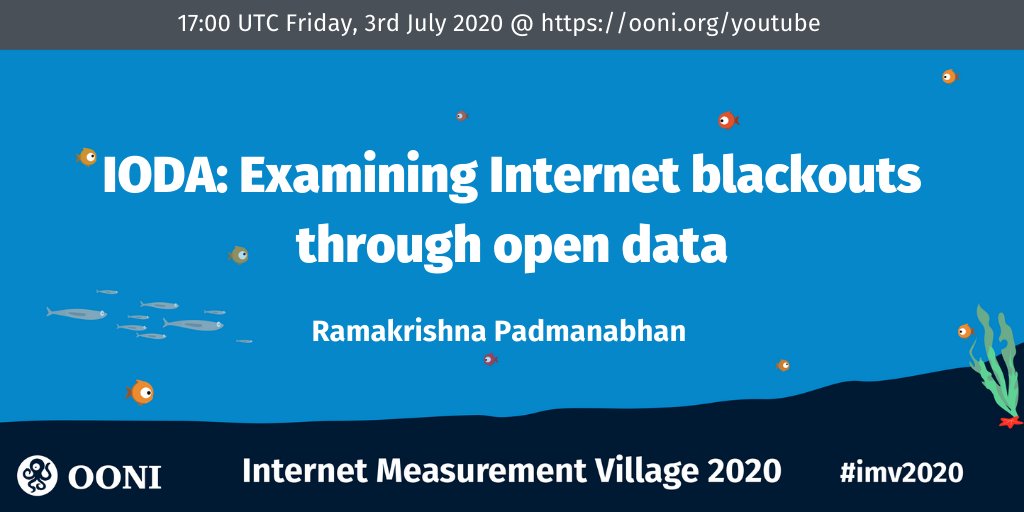 OpenObservatory's tweet photo. 📢 The LAST presentation of the Internet Measurement Village is starting in 10 minutes!

Join @rameses888's to learn how to examine Internet blackouts through open data! ✨🐙✨

Watch the live-stream here: https://t.co/AryINwjoyf

#imv2020 https://t.co/SQLNpwB836