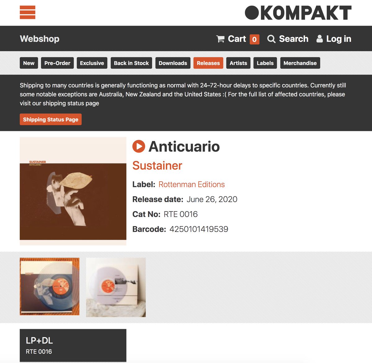 Dear Friends!
SUSTAINER / Anticuario [RTE016] LP
now is available on <a href="/KOMPAKTREC/">KOMPAKT RECORDS</a> !!!!

Grab it here:
kompakt.fm/releases/antic…