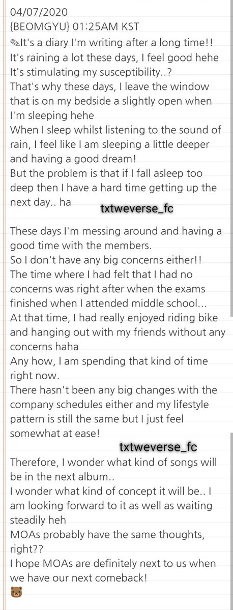 txtweverse_fc's tweet photo. ✎ "[It's a diary I'm writing after a long time!!]"

@TXT_members @TXT_bighit
#BEOMGYU #범규 
#txtweverse_fc https://t.co/Ga1jCPybE8