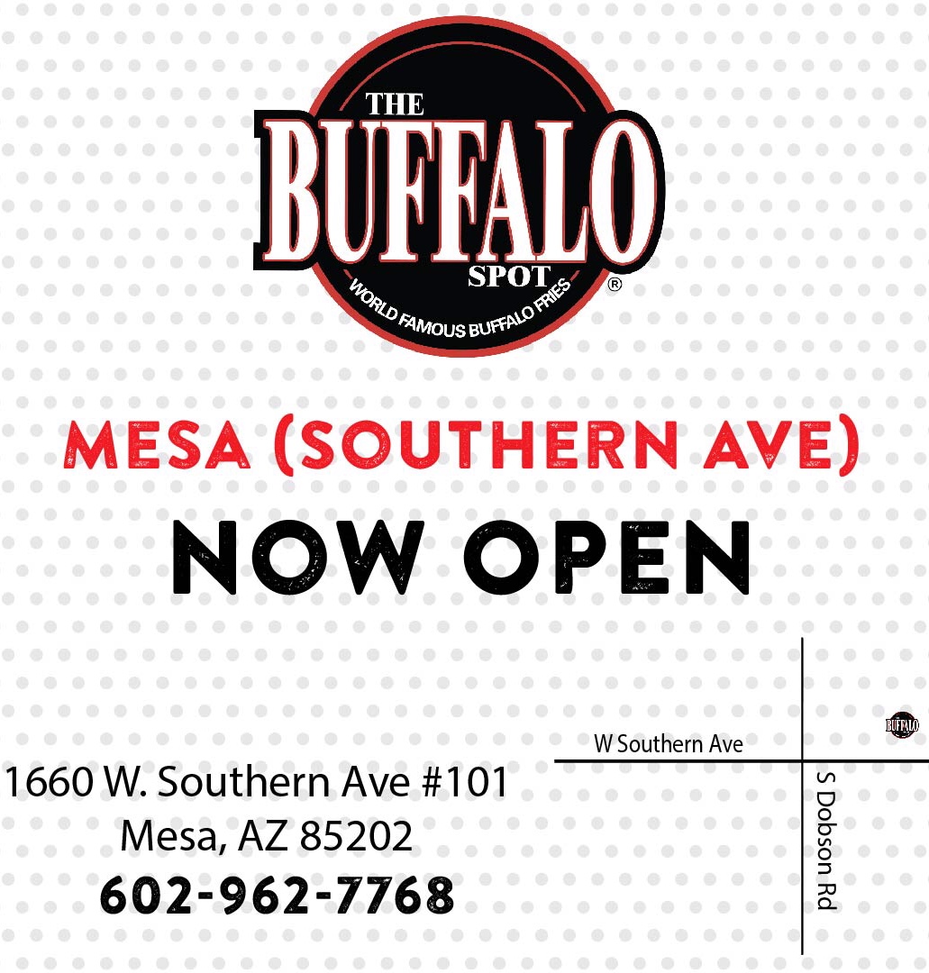 thebuffalospot's tweet photo. Our NEW Mesa (Southern Ave) location is now open in Arizona! Go and grab some FREE Buffalo fries to celebrate our opening! #tajinlimon #tajinusa #thebuffalospot #buffalofries #buffalofriesaddict #homeofthe #worldfamousbuffalofries #chickenwings #bonelesswings #specialsauce #fries https://t.co/OOU4LiQwSB
