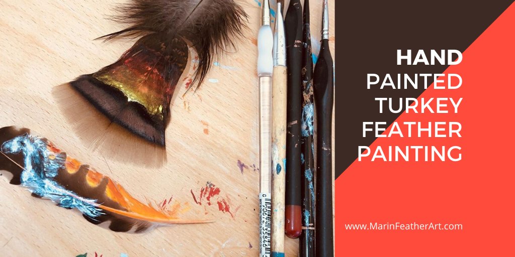 Hand-painted wild turkey tail #FeatherArt. Original Paintings! #PatriciaMarinMiranda is a #SantaFe #artist who is especially noted for her unique and highly detailed #artworks on #turkeyfeathers. Signed and matted framed prints: marinfeatherart.com/prints.html