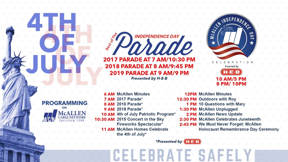 visitmcallen's tweet photo. Tomorrow morning at 7am on Spectrum Ch 1300 and on our live stream https://t.co/xaAuyNdd3w
We’ll be looking back at our McAllen 4th of July Parades from 2017-2019 Join us as we celebrate Independence Day at home this year
#CelebrateSafely #BestOfParade #McAllen #4thOfJuly https://t.co/Dvzok4Mlza