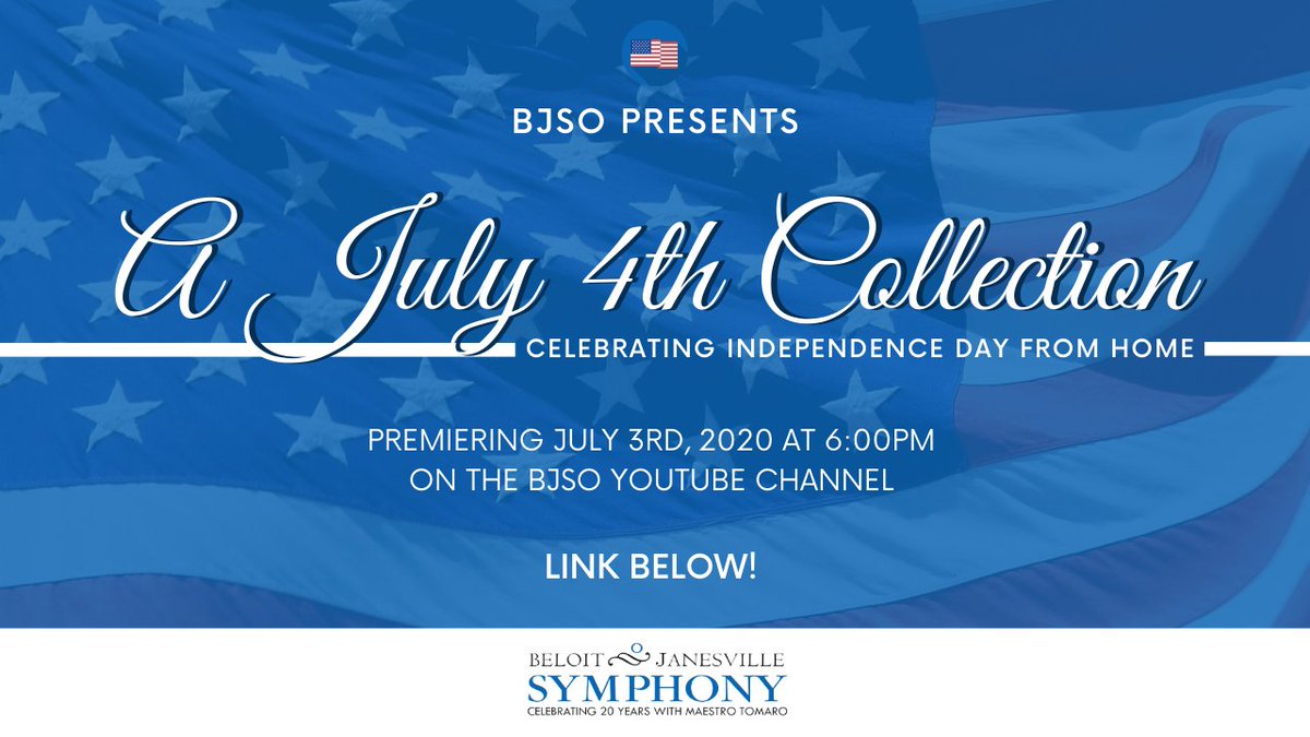 bjso_wi's tweet photo. 🔹 A July 4th Collection: BJSO's Virtual July 4th Concert 🔹 - https://t.co/DWPXFshZpJ

Please join us this evening at 6:00pm on our YouTube channel for a #VirtualConcert featuring, A July 4th Collection! https://t.co/edSc40iPGt