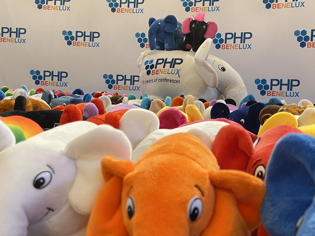 DragonBe's tweet image. The community #elephpant herd at #phpbnl20 beginning of this year