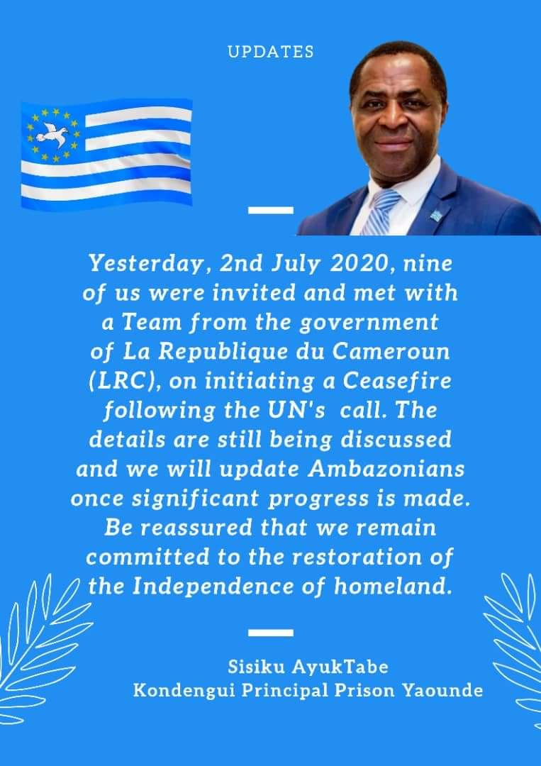GeorgeMbaka's tweet photo. Thank you president @sisiku_ayuktabe, @UN can't just be interested in #ceasefire while ignoring the very reason why the flame got ignited. #Ambazonia or #Resistance4ever https://t.co/orgHjDfTVg