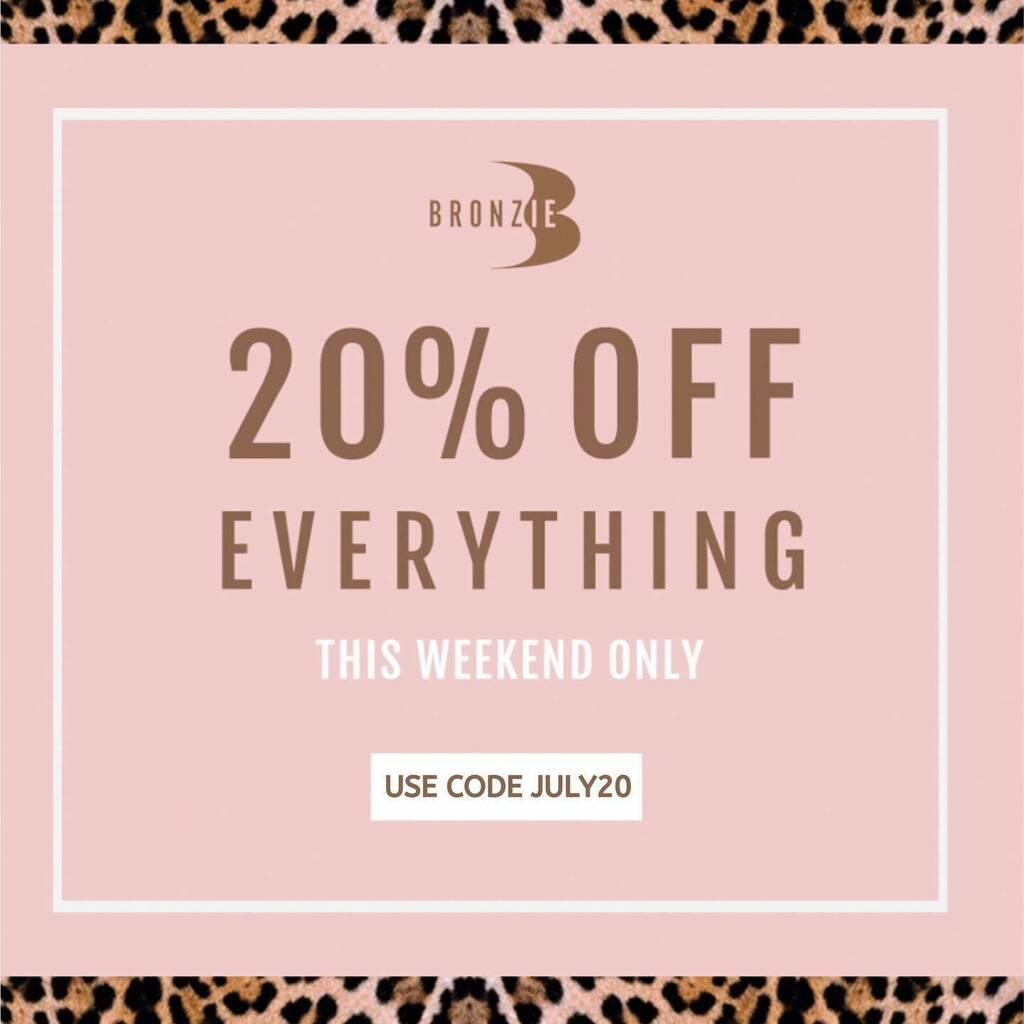 Bronzieuk's tweet image. Treat yourself this weekend!
Use code JULY20 at checkout to get 20% off everything on our website. 
🙌🏽
Ends Monday at 10am. 
Cannot be used with any other code 💖
#20percentoff #sale #thisweekendonly #weekendoffer #july #friday #bronzie #bronzieuk #se… instagr.am/p/CCL80LJnA9t/