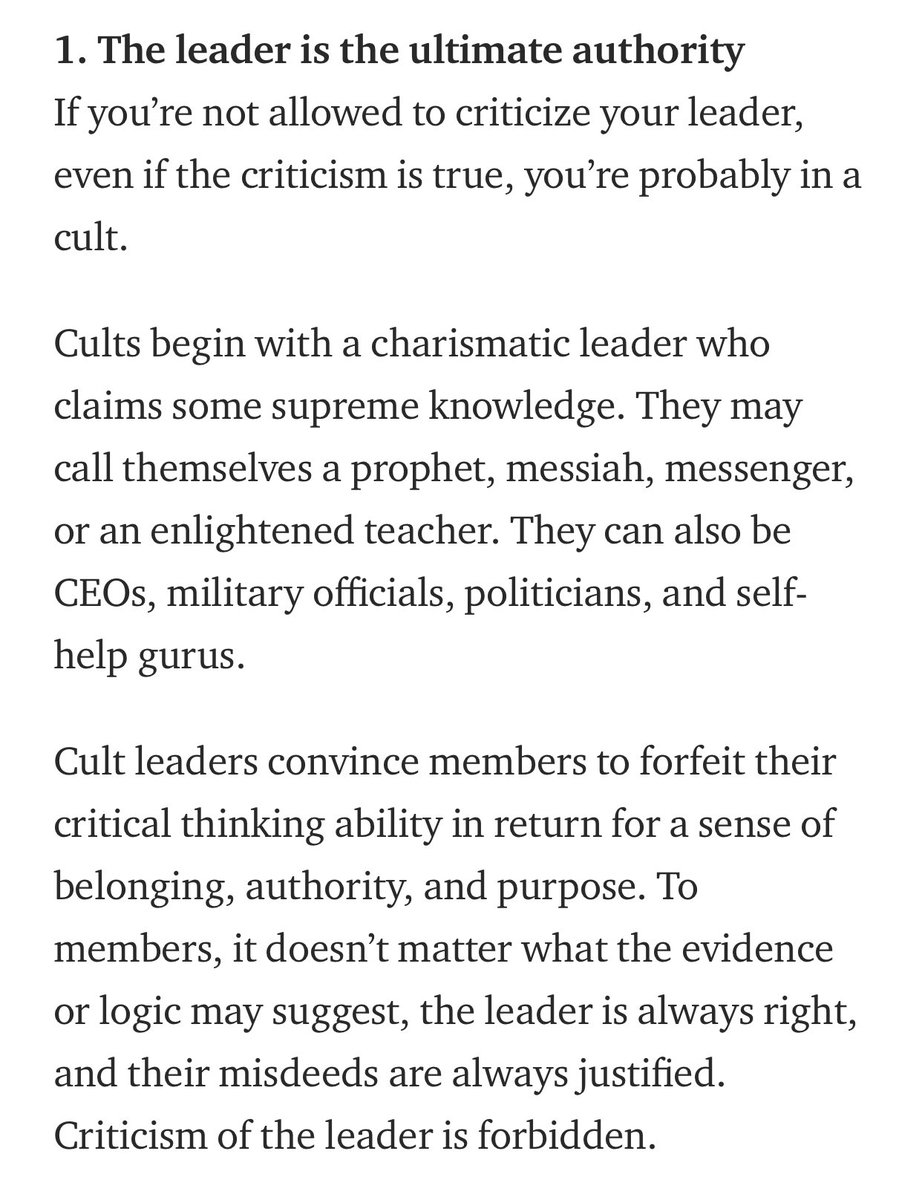 Are you in a cult? A thread. 1. “Donald Trump is the only one we can trust, everyone else is in the deep state”