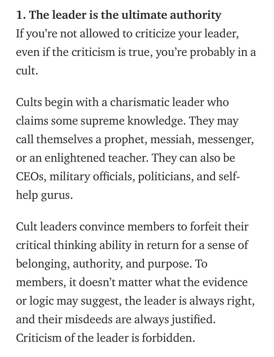 Are you in a cult? A thread. 1. “Donald Trump is the only one we can trust, everyone else is in the deep state”