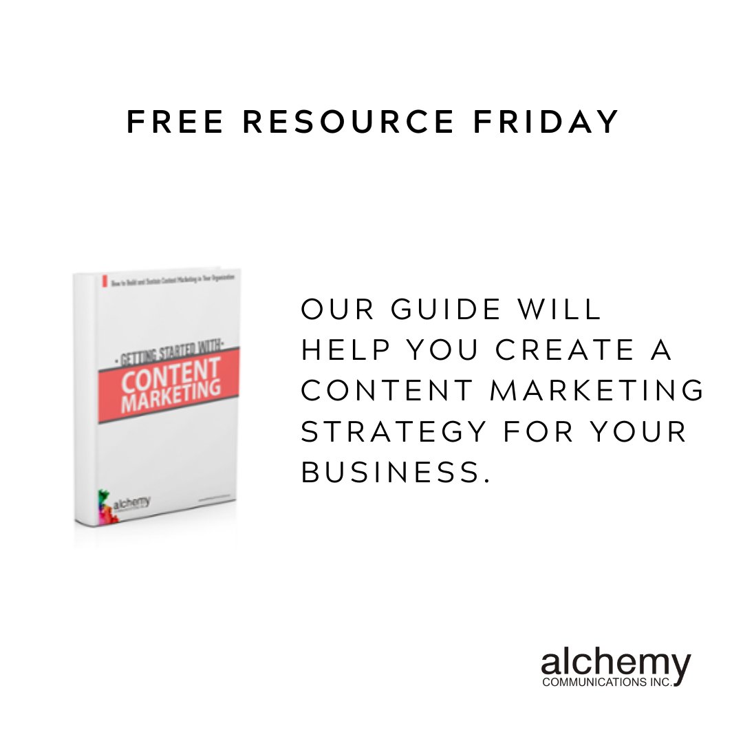 AlchemyPR's tweet photo. This week's #FreeResourceFriday is Getting Started with Content Marketing. This free download includes a content and delivery plan to help your small business create a successful content marketing strategy. Click the link and download now. https://t.co/JeHPiaYnba https://t.co/GbL1xq8QEb