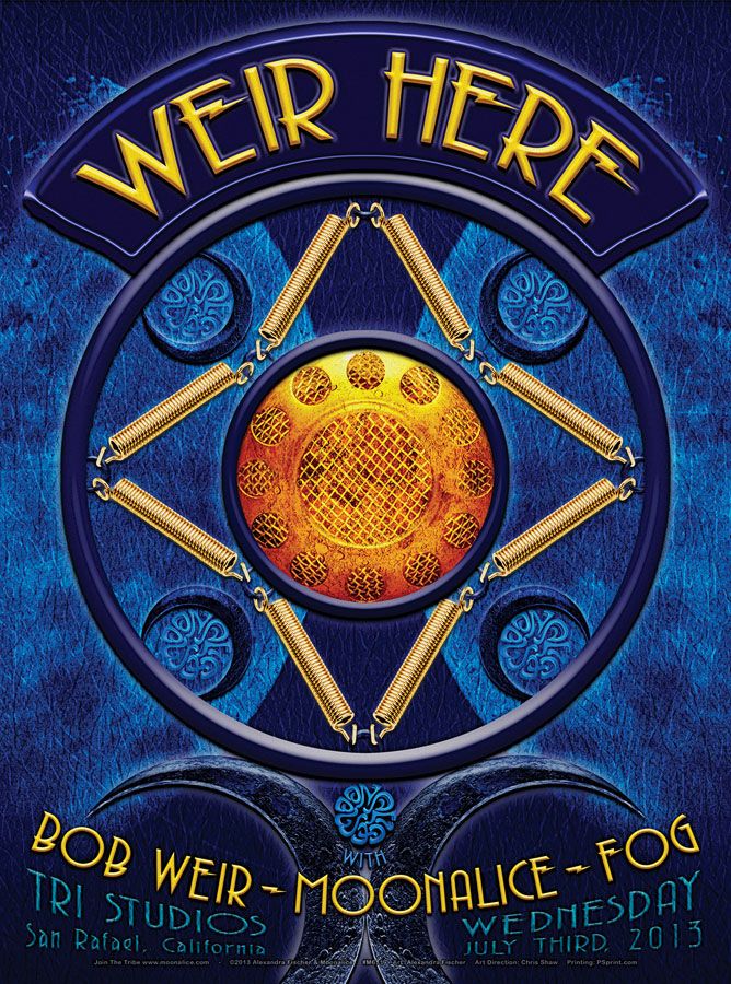 MoonalicePoster's tweet photo. On this day... Weir Here with @BobWeir, @Moonalice, and Fog at TRI Studios, San Rafael, California poster by @afishcalledalex https://t.co/YuyEQtRcAV #timaph 7/3/13 M611 #WeirHere #AlexandraFischer #gigposter https://t.co/Vw8zrPzmgA