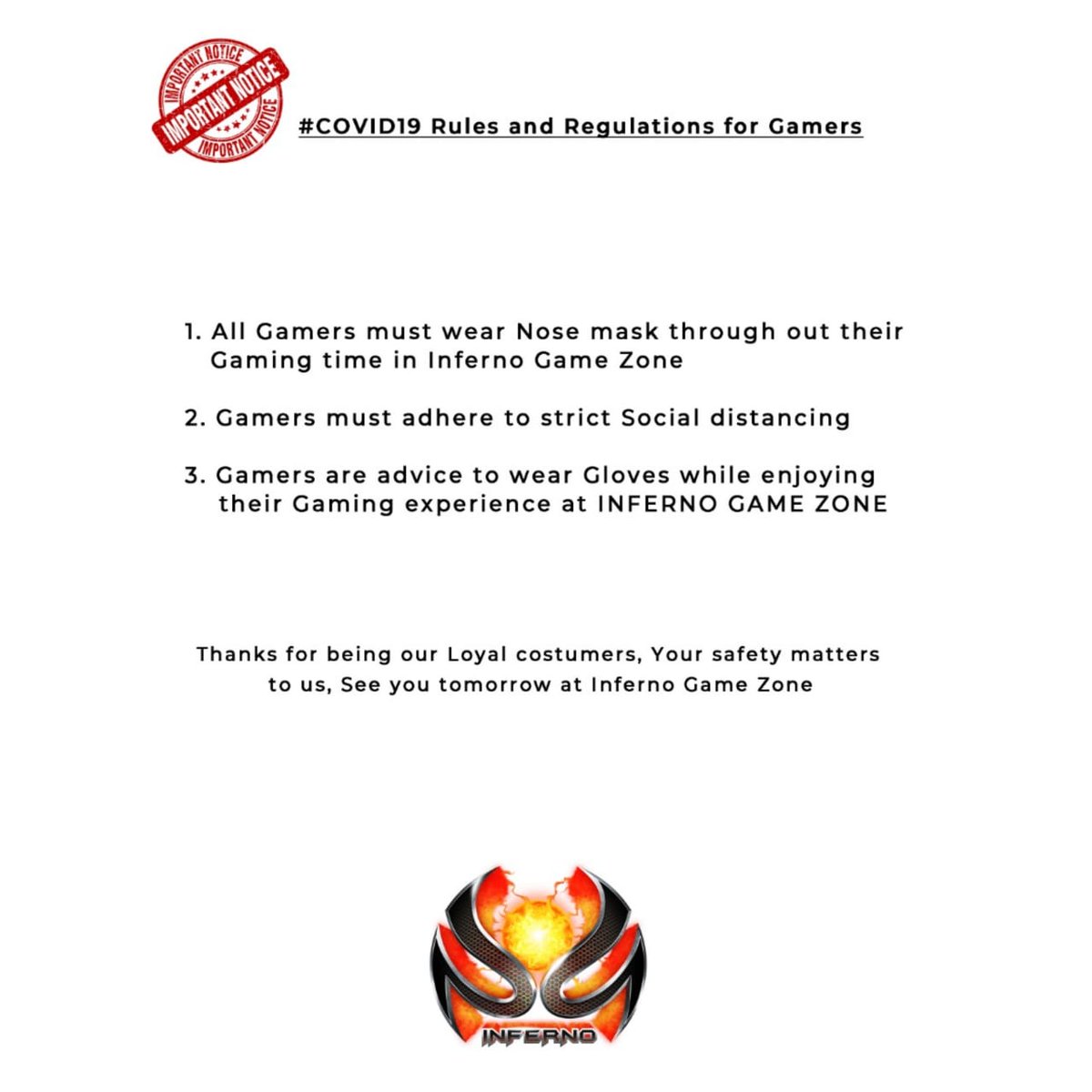 InfernoUAE's tweet photo. Your favourite Gaming Hub, Inferno Game Zone is Back after a short break due to #COVID19 outbreak

See you tomorrow!!!! https://t.co/cYMNntyptK