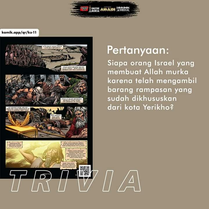 sabdakomik's tweet photo. Trivia time! 
Clue: Dia dan seluruh keluarganya akhirnya dibunuh. 

Baca:
Yosua 
Komik Kisah Kasih Abadi: Yosua

#komikalkitab
#kisahkasihabadi
#kingstonecomics
#kingstoneindonesia
#Exodus
#Yosua
#SABDA
#SABDAmedia
#komikAPP
#komikzone https://t.co/SWCRhdPNXw