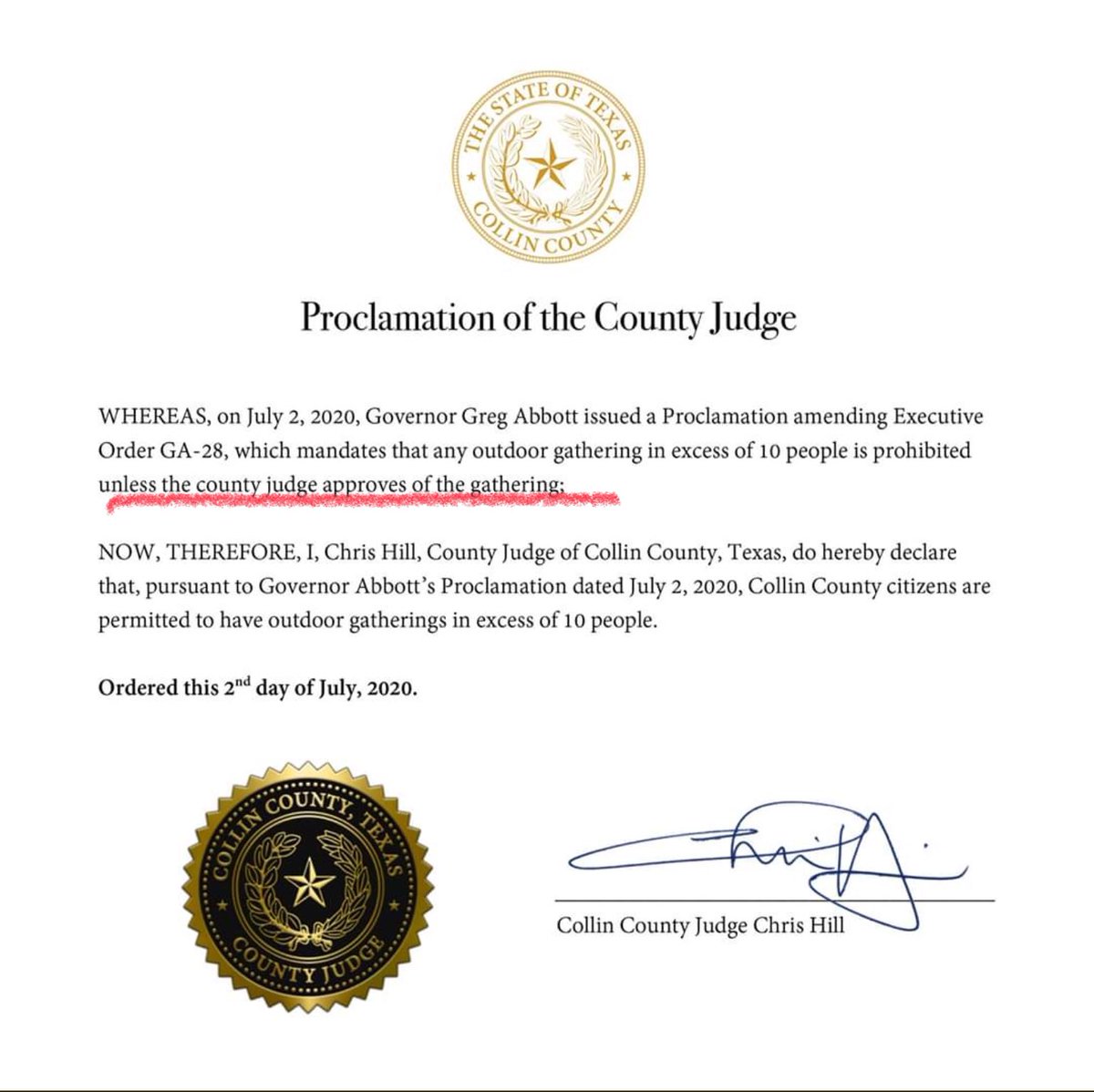 It looks like #TXGov Abbott isn’t such a hero tryna protect the health of Texans, after all. Cynical me says he included the line about the county judge knowing full well the fekker would ‘approve of the gathering.’ Transparent AF! Amirite? #wtpTX #wtp2020 @wtp__2020
