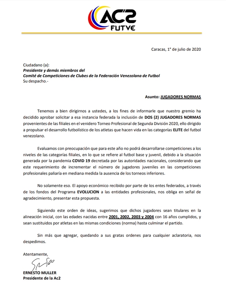 Comunicado oficial de la #AC2FutVe. 📋