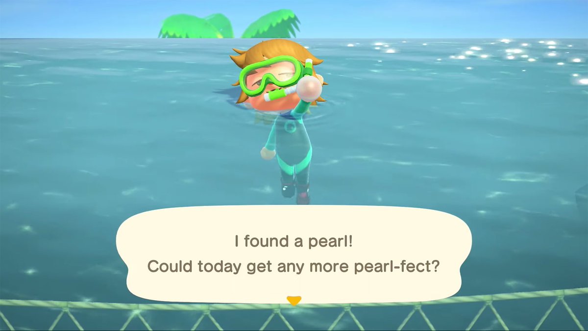 NintenTalk's tweet photo. PSA: Pearls are a rare diving item you can get from small shadows. These are needed to make the mermaid furniture. People out here trying to crack open shells 😂 https://t.co/sxe6gcCzj1