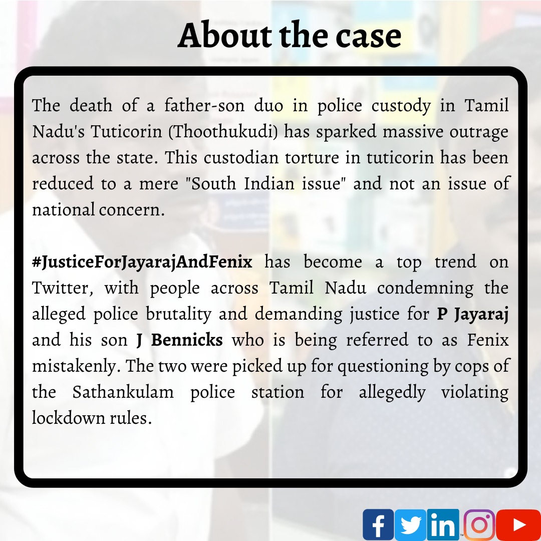 de_lex_doctorum's tweet photo. #JusticeforJayarajAndFenix : A gruesome instance of custodial death
#justiceforjayarajandfenix #justiceforjayarajandbennicks
#delexdoctorum #law #custodialdeath
Full article-
Instagram -
https://t.co/yaGIDDyM1d
Facebook -
https://t.co/DO5V6d6KTc https://t.co/cWNcHrq02E