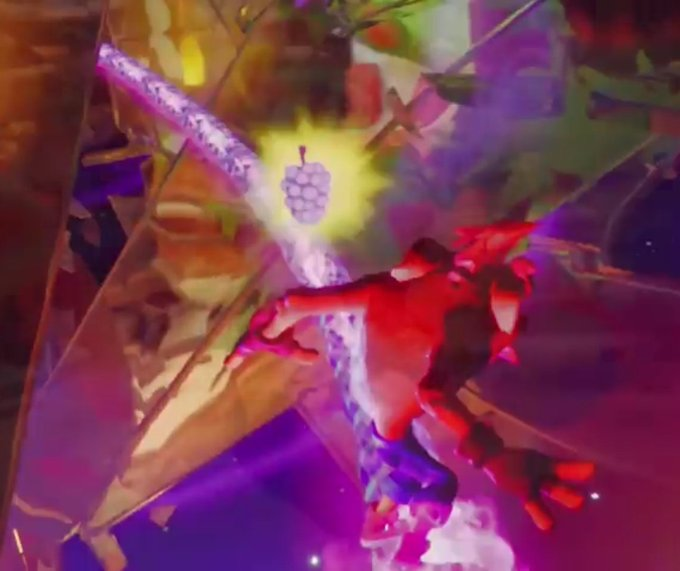 RicardoPetim's tweet photo. In the #CrashBandicoot4 trailer when Crash is sliding through the dimensions everyone noticed the bunches of grapes, but right next to them, there seems to be another collectible, a kind of "purple ball" that looks more like an individual grape, instead of a bunch full of them. https://t.co/VNih9NanvQ