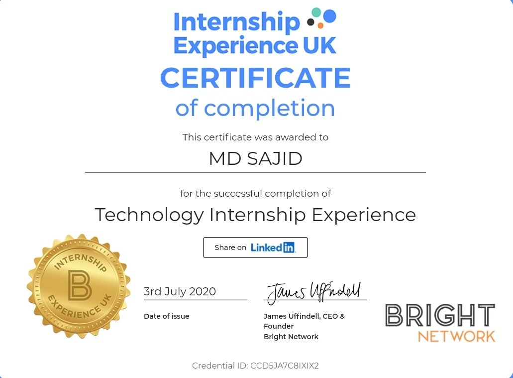 iammohammad16's tweet photo. I am pleased to announce I have completed a three day programme run by some of the world's leading employers as part of Bright Network's Technology Internship Experience UK.
I am thankful to the team of @brightnetwork #BrightIntern #InternFromHome
https://t.co/7ciuUv9Bcx https://t.co/3561wTGn1j