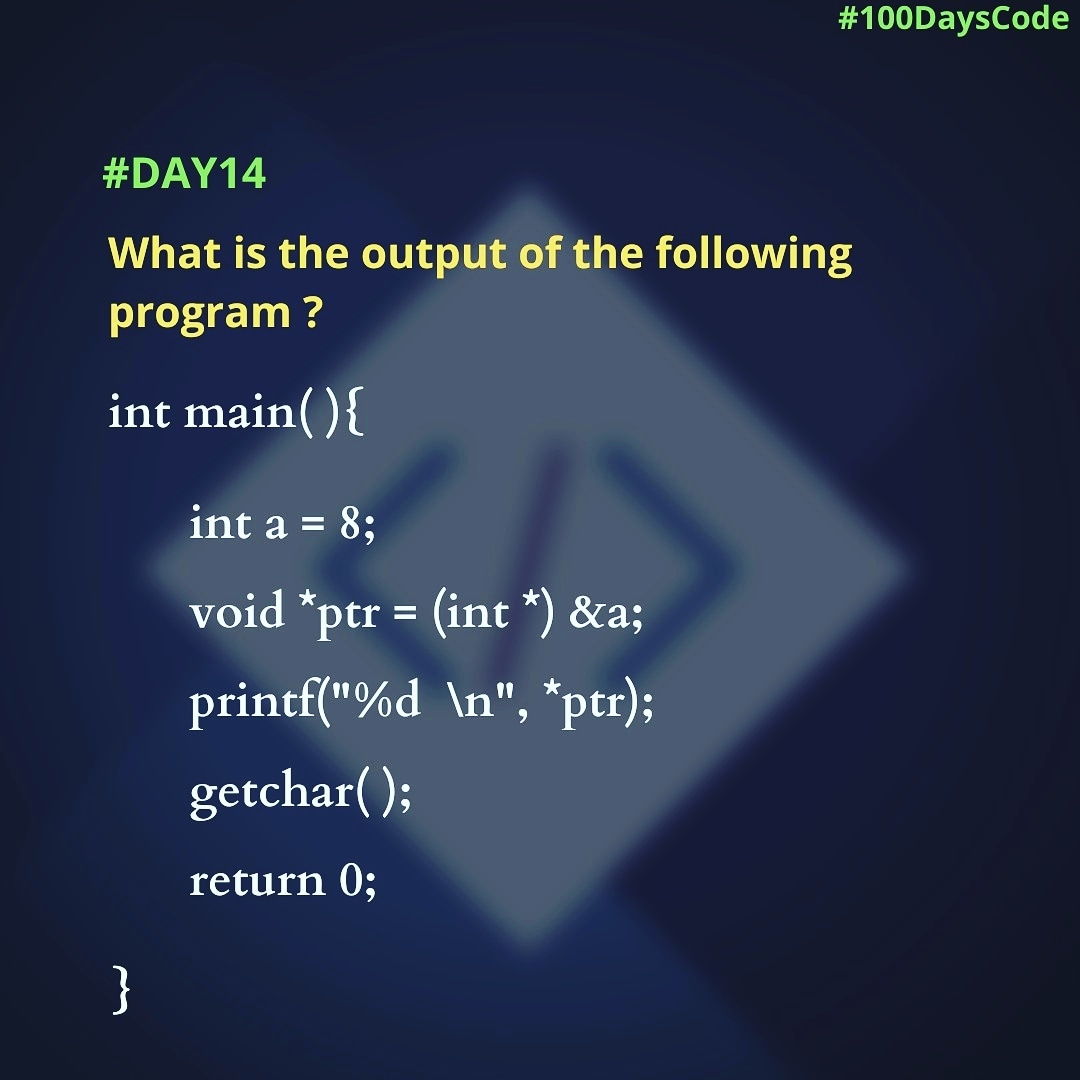 PoojaHattargi's tweet photo. ✓Void pointers are generic pointers that can point to any data type.
Syntax : void *vp;
.
.
.
.
.
#100daysofpractice #100daysofcode #100daysofcodechallenge #cprogramming #clanguage #cprogramminglanguage #ccodes #clanguageprogramming #codingisfun #developers #coders https://t.co/0L9Q7HnIc8