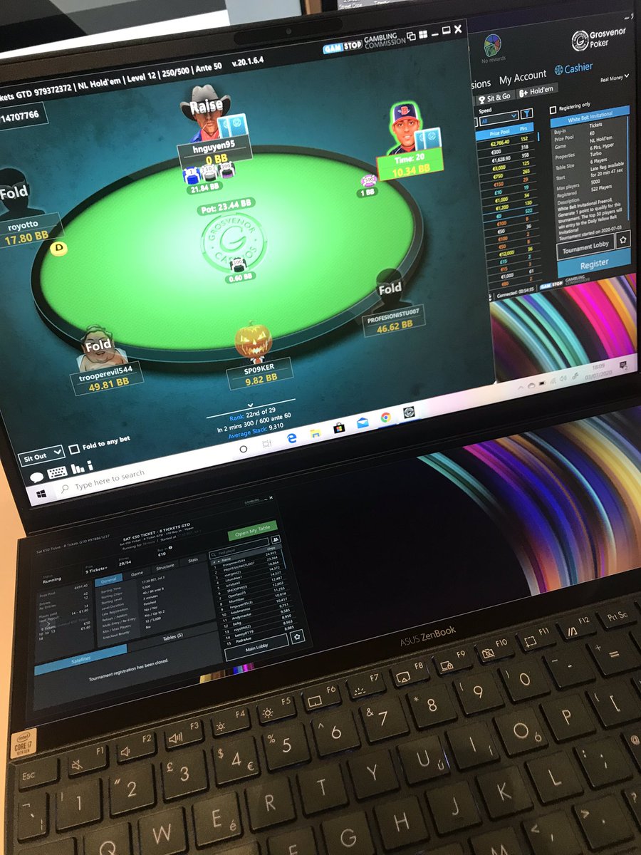 Suzie_Poker's tweet photo. Treated myself to a lovely new laptop in time for the WPT, WSOP and Goliath... Loving the duel screen 👩🏽‍💻🤓 Christened it with a satellite... 
 Winner Winner 🐓🍽😜👌#Poker #OnlinePoker #GrindStation #Laptop #WPT #WSOP #Goliath2020 https://t.co/2e2bd0cDMS