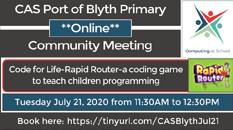 casnortheast's tweet image. If you’re a #teacher in Port of Blyth then make sure you join in with our online meeting on the 21st of July! Use the link to find out more and book your FREE place now: bit.ly/3dQCzDi
#PortOfYBlyth #Computing #Coding #Teaching