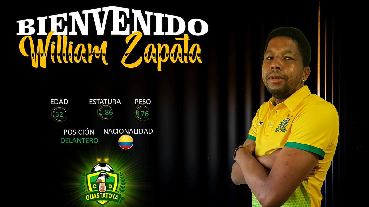 CD Guastatoya on Twitter: "¡OFICIAL! El Club Deportivo Guastatoya le da la  bienvenida al Delantero colombiano WILLIAM ZAPATA, procedente de Sanarate  FC. Bienvenido a la casa del único BiCampeón Nacional departamental ZAPATA💪⚽💛💚  #