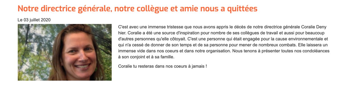 jeannecorriveau's tweet photo. Décès de la directrice générale du Conseil régional de l'environnement (CRE) de Mtl, Coralie Deny, une militante écologiste de longue date. Le CRE en a fait l'annonce sur son site Web. #polmtl https://t.co/t1qM96sWQ4