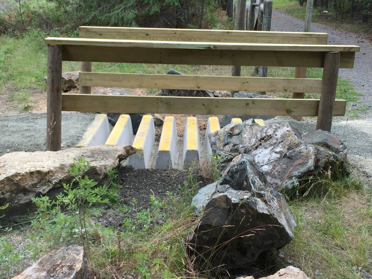 ChiefIsadoreTr's tweet photo. New cattle-guard installed. We thank RSTBC's Lisa Cox for providing materials and an indigenous work crew for the initiative.  Supervised by @TrailsBC 's Neil Shuttleworth, Dean and Will did a great job on the project while  having to deal with the pesky mosquitoes. https://t.co/dVVNm9PmSL