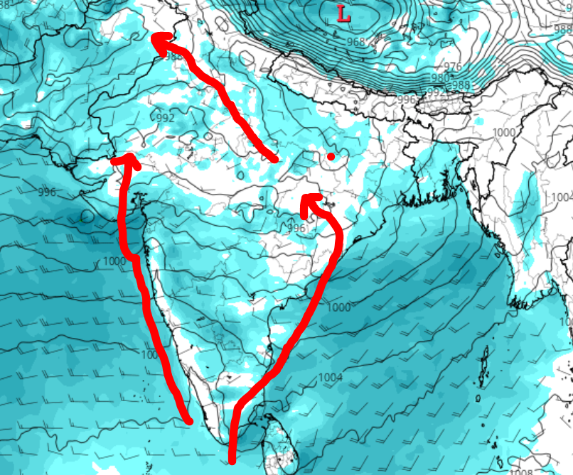 Rajani_Weather's tweet photo. 4-Jul #WeatherFeatures
1) Offshore troughs
2) Sharp wind discontinuity over W coast
3) Upper air cyclonic circulation over #Telangana coastal #AndhraPradesh
4) +ve vorticity over Gujarat coast https://t.co/9ifdATpIYN