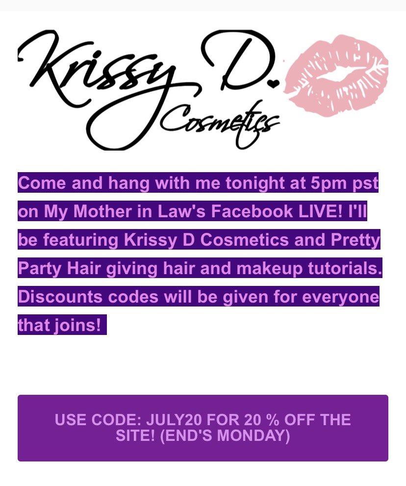 krissydcos's tweet photo. Come hang out me tonight at 5pm PST on my mother-in-law's Facebook Live! https://t.co/Q7f7Rpq7hf https://t.co/NaCQbhvsKx