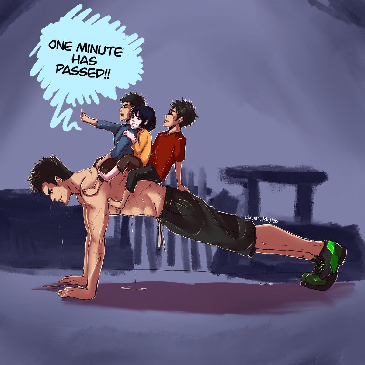 chrome_se7en's tweet photo. How to train your dad, Batling style #Damirae #demonbirds #DamianWayne #batling #raynorwayne #fawkewayne #casimirwayne #procreate #digitalart #ArtistOnTwitter #planking https://t.co/3D3QhrFujj